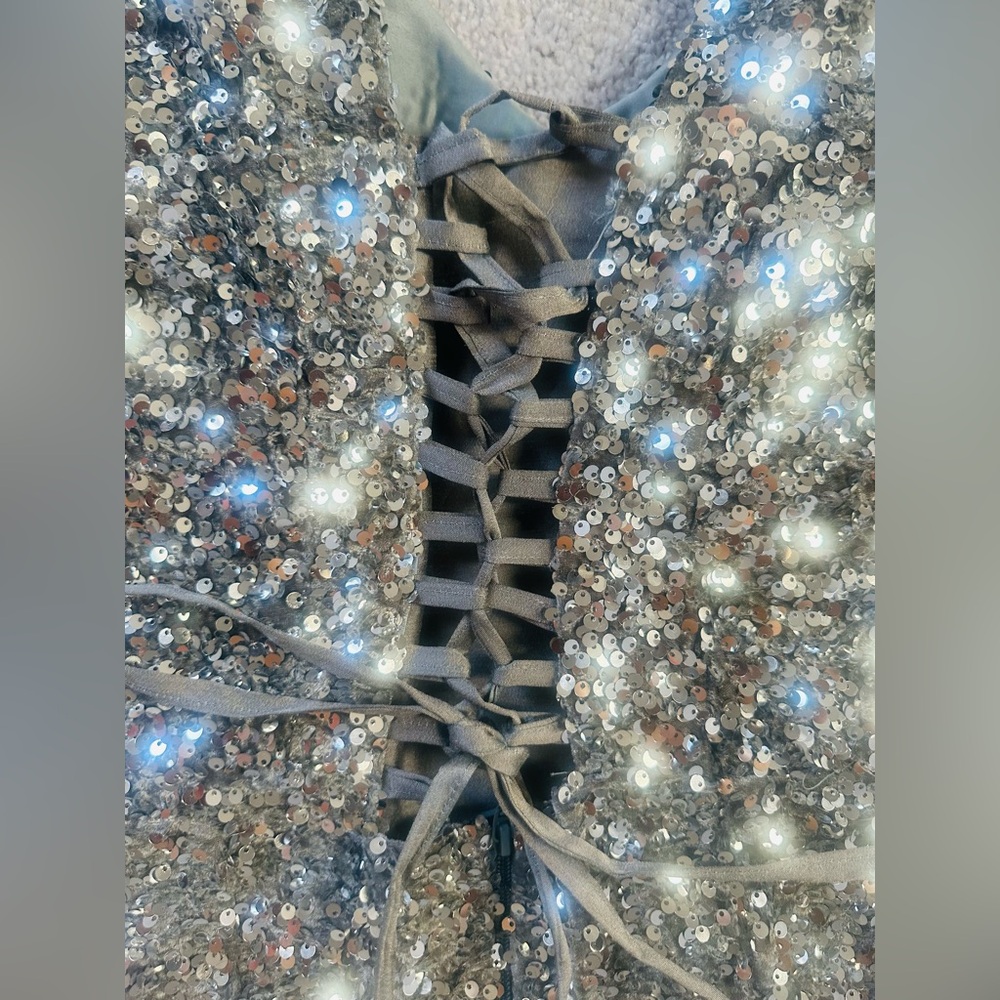 Sliver Sequin Corset Long-sleeve Occassion Dress - Picture 6 of 8